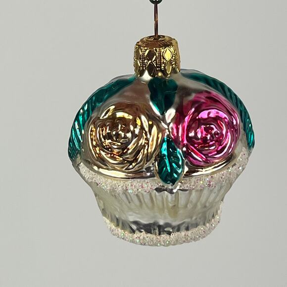 Vtg Mercury Glass Christmas Ornament Roses Basket West Germany Mouth Blown - Picture 3 of 8